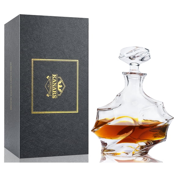 Liquor Decanter 27Oz for Scotch Bourbon Brandy Rum Rye Single Malt, Large Crafted Crystal Decanter Airtight Stopper Gift for Father's Day Wedding Birthday