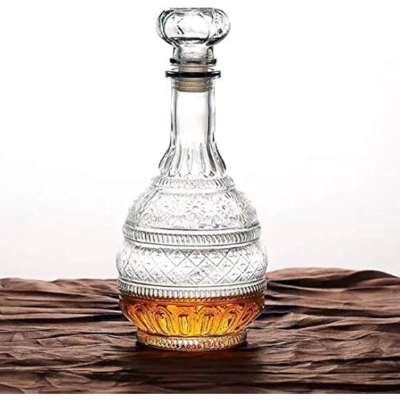 Liquor Decanter, Glass Spirits Decanter with Airtight Stopper, Whiskey Vodka Bourbon Decanter Bottle for Gift, Home, Bar, Party Decor, 34oz/1000ml Clear