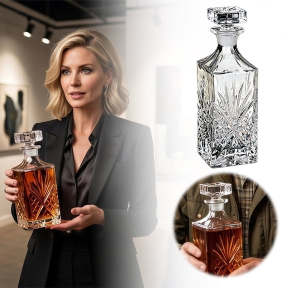 Liquor Decanter Square Fan Cut Crystal Whiskey Decanter With Square Stopper Classic Glass Carafe Home Bar Decor For Wine Spirits(Style E-23cm)