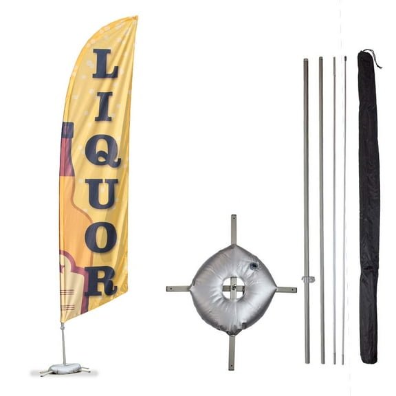 Liquor Feather Flag Kit - 13.5ft Knitted Polyester Swooper Flag with Pole Set, Cross Base and Weight Bag - Printed in The USA