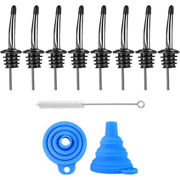 Liquor Oil Vinegar Pourer, Stainless Steel Speed Pourers Tapered Spout Spirit Bottle Pourer with Rubber Dust Caps