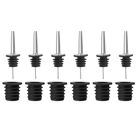 Liquor Pourer Adapters with Liquor Pour Spouts - 6 Pieces Set, Perfect for Large Olive Oil Bottles and Liquor Bottles - Up to 1 Inch/25mm Neck Converts Any Spout into a Large Pour Spout,Black