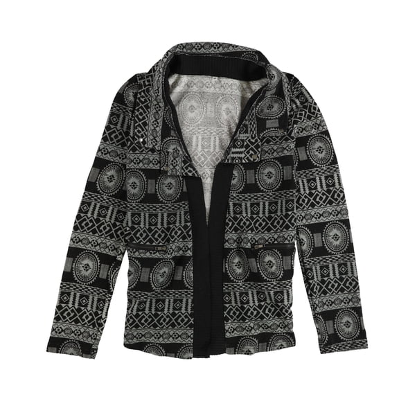 Lira Womens Aztec Pattern Collar Cardigan Sweater, Black, Medium