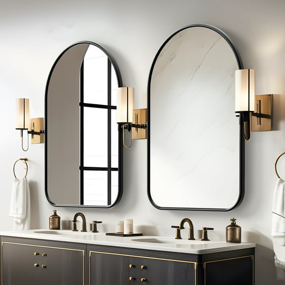 Lirago 32"23" Metal Decorative Mirror, Arch Wall Mirror for Bathroom Decor, Black (Set of 2)