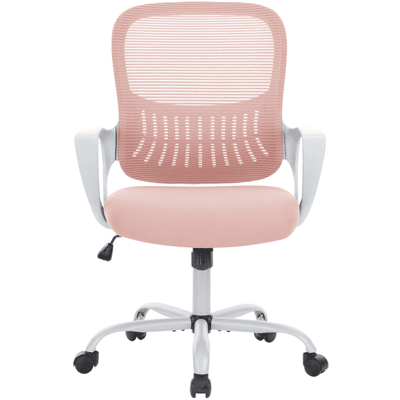 Lirago Ergonomic Mesh Office Chair with Adjustable Foot Ring and Fixed Handrail, Swivel Rolling Desk Chair for Home Office, Pink