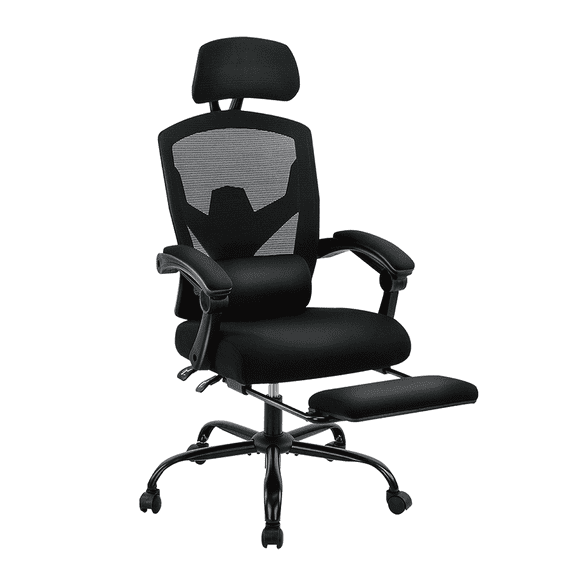 Lirago Ergonomic Swivel Office Chair with Lumbar Support Pillow, Armrests, Mesh Desk Chair with Retractable Footrest, Black