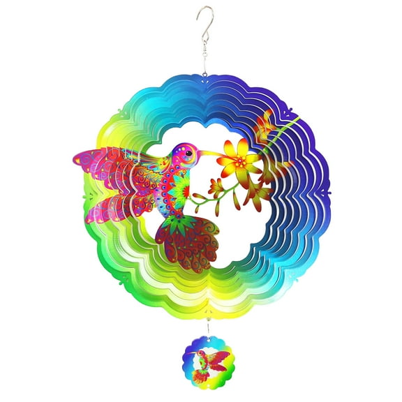 Liranovly 3D Metal Hummingbird Wind Spinner-Hanging 12in Spinfinity Designs Wind Spinners for Outdoor & Indoor Decorations
