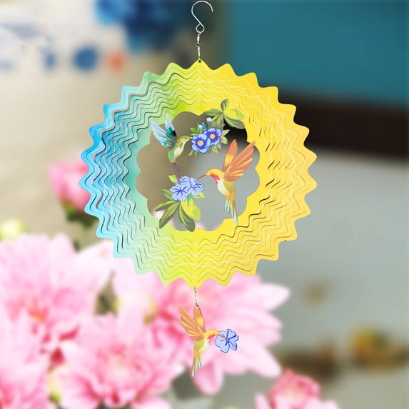 Liranovly 3D Metal Hummingbird Wind Spinner-Hanging 12in Spinfinity Designs Wind Spinners for Outdoor & Indoor Decorations