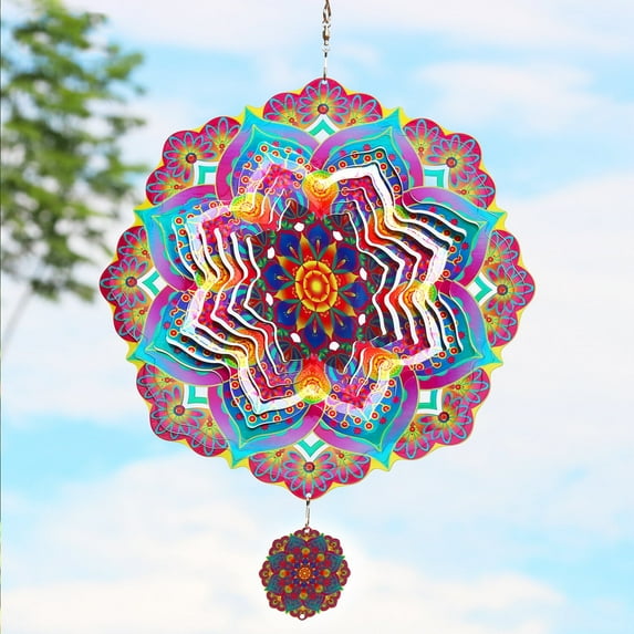 Liranovly 3D Metal Purple Mandala Wind Spinner-Hanging 12in Spinfinity Designs Wind Spinners for Outdoor & Indoor Decorations