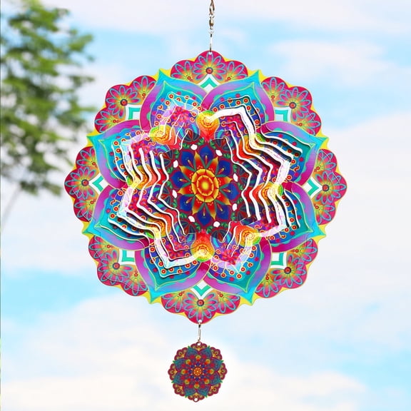 Liranovly 3D Metal Purple Mandala Wind Spinner-Hanging 12in Spinfinity Designs Wind Spinners for Outdoor & Indoor Decorations