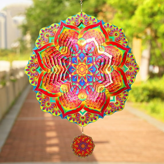 Liranovly 3D Metal Red Mandala Wind Spinner-Hanging 12in Spinfinity Designs Wind Spinners for Outdoor & Indoor Decorations