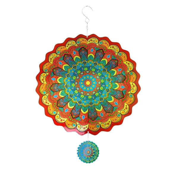 Liranovly 3D Metal Red Mandala Wind Spinner-Hanging 12in Spinfinity Designs Wind Spinners for Outdoor & Indoor Decorations