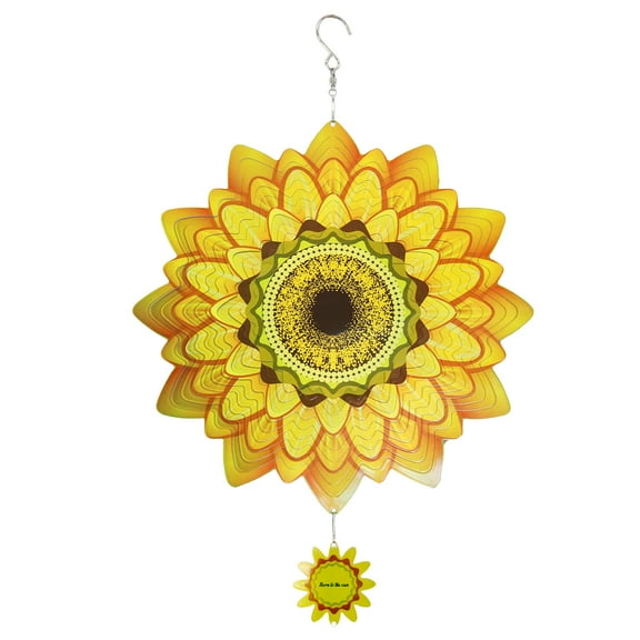 Liranovly 3D Metal Sunflower Wind Spinner-Hanging 12in Spinfinity Designs Wind Spinners for Outdoor & Indoor Decorations