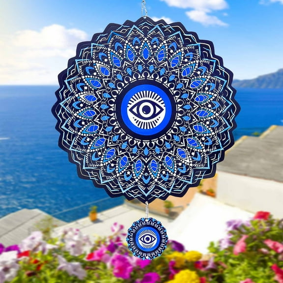 Liranovly Evil Eye Wind Spinner-3D Metal Hanging 12 Inch Spinfinity Wind Spinners, Gifts for Women/Men, for Outdoor & Indoor Decorations