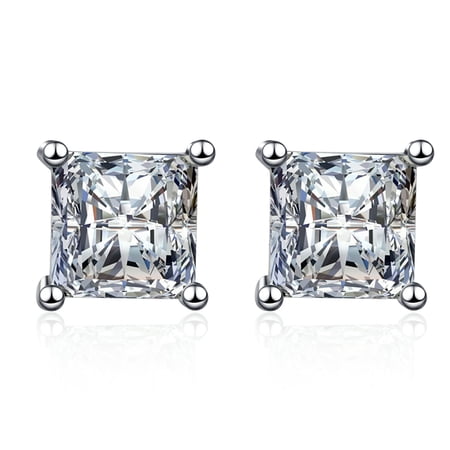 Liranovly Moissanite Stud Earrings with Certificate, 18K White Gold Plated Silver Friction Back and Post for Women Men, D Color VVS1 Clarity Lab Created Earrings