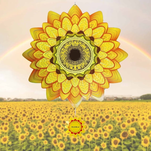 Liranovly Sunflower Wind Spinner-3D Metal Hanging 12 Inch Spinfinity Wind Spinners, Gifts for Women/Men, for Outdoor & Indoor Decorations