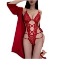 thumbnail image 1 of Lirclo Fashion Women Comfortable Sexy Printed Sling Lace Pajamas Transparent Uniform Lingerie Sets Red Free Size, 1 of 3