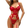 thumbnail image 1 of Lirclo Women Lingerie Set with Garter Belts Sexy Bra and Panty Set Lace Teddy Bodysuit Red L, 1 of 8