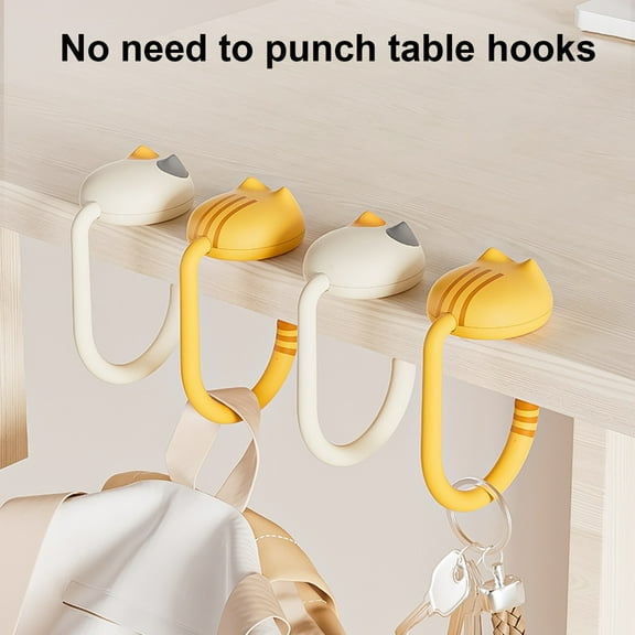 Lirehad 1/2Pcs Desk Hooks Handbag Hangers Funny Cat Design Strong Load-bearing Easy to Install Bag Holders Table Purse Hooks