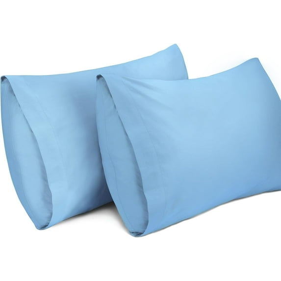 Lirex Cotton Pillowcases, Queen Size 20 x 30 Inches, Set of 2, Soft Breathable Pillow Case Covers, Sky Blue