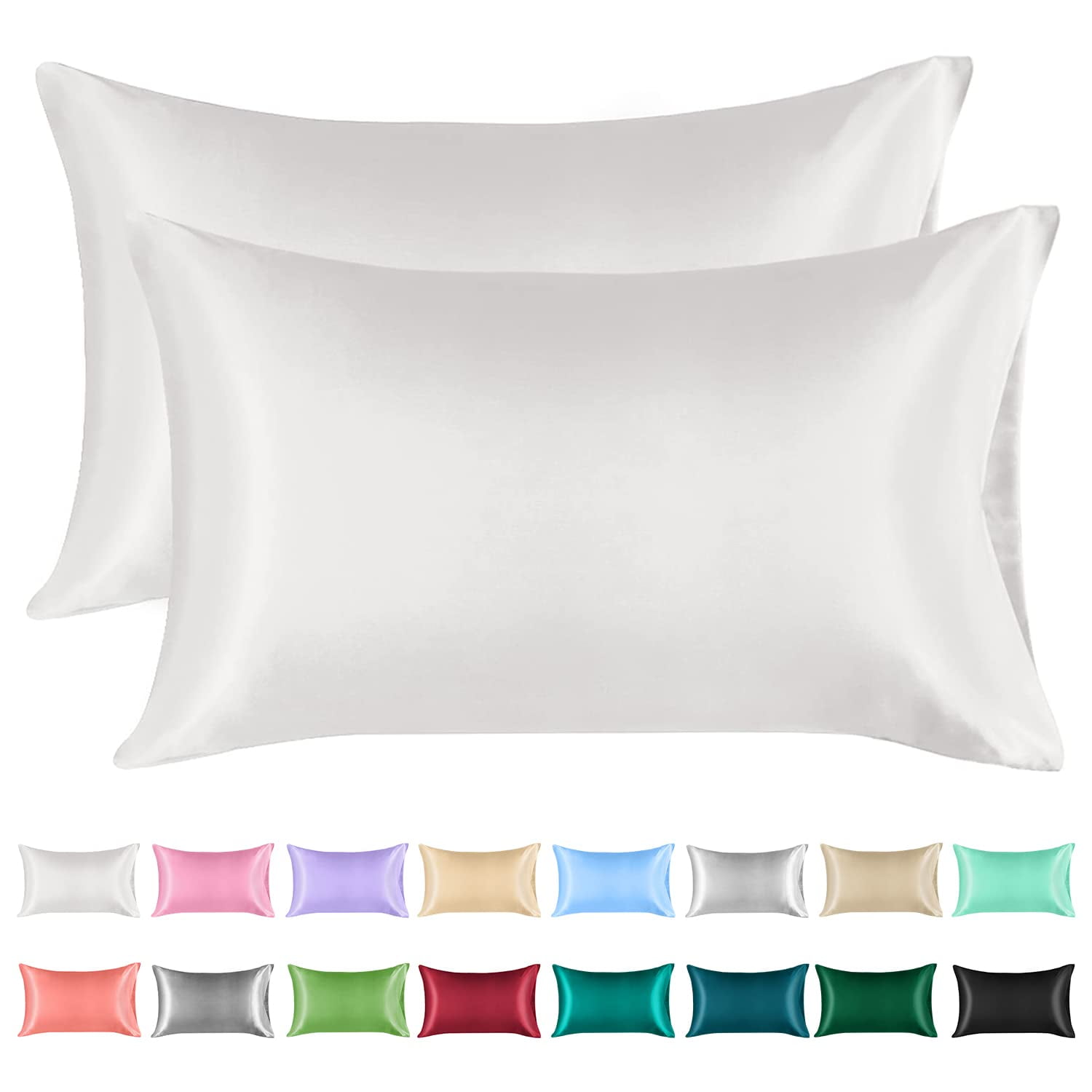 White Satin Silk Standard/Queen Pillowcase Set