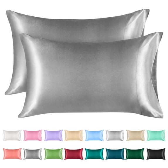 Lirex Satin Pillowcases Set of 2, Standard Size:20x26 inch, Dark Gray - Soft Luxurious Bed Pillow Covers