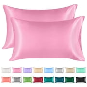 Lirex Satin Pillowcases Set of 2, King Size:20x40 inch, Light Pink- Soft Luxurious Bed Pillow Covers