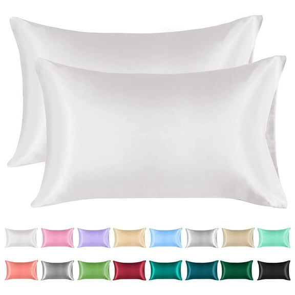 Lirex 2-Pack Microfiber Pillowcases, King Size, Satin Silk Finish, Envelope Closure, White