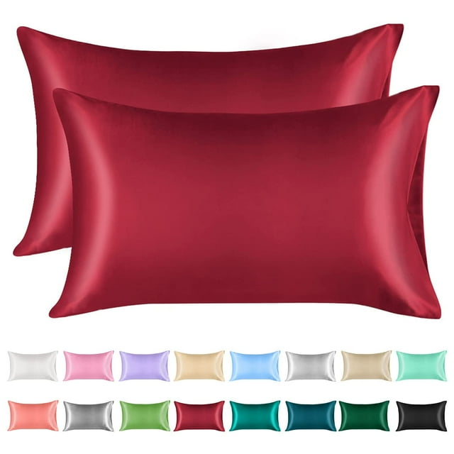 Lirex 2-Pack Microfiber Silk Pillowcase, Queen Size, Satin Soft, Envelope Closure, Wine Red, Adult
