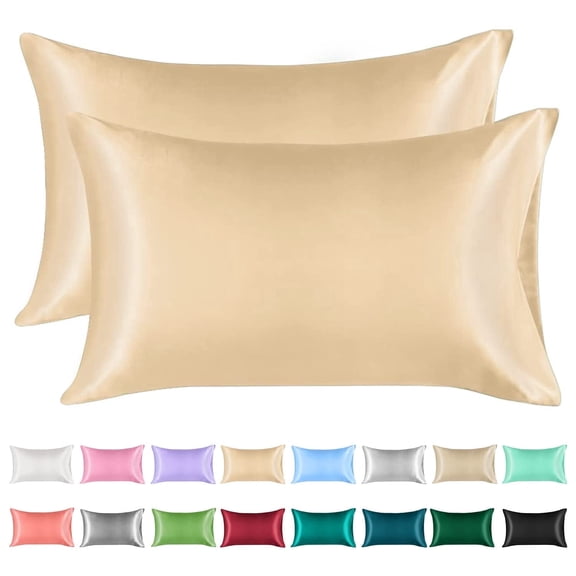 Lirex Satin Pillowcases Set of 2, 20x26 inch, Champagne - Soft Luxurious Bed Pillow Covers
