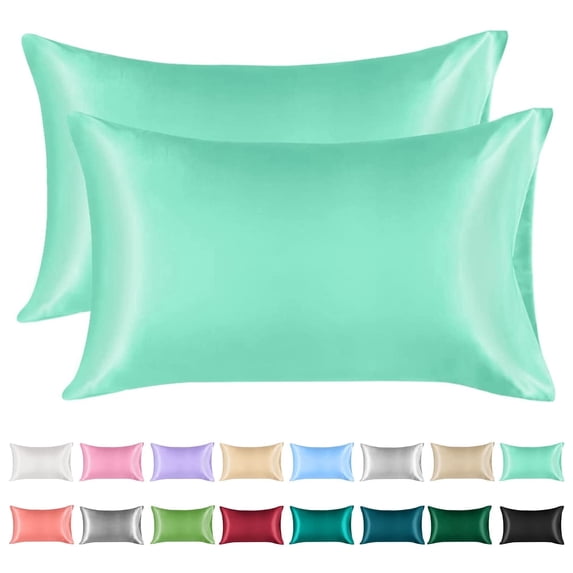 Lirex Satin Pillowcases Set of 2, Standard Size:20x26 inch, Lake Blue- Soft Luxurious Bed Pillow Covers