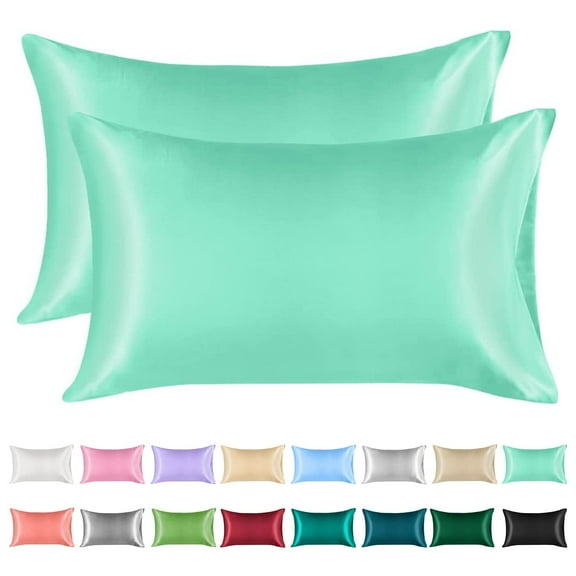 Lirex Satin Pillowcases 20x26 Inch Set of 2 Zipperless Envelope Closure Lake Blue