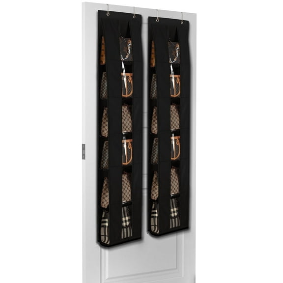 Lirex 2-Pack over-the-door 6-Tier Handbag Organizer, Foldable Oxford Closet Storage Rack, Black