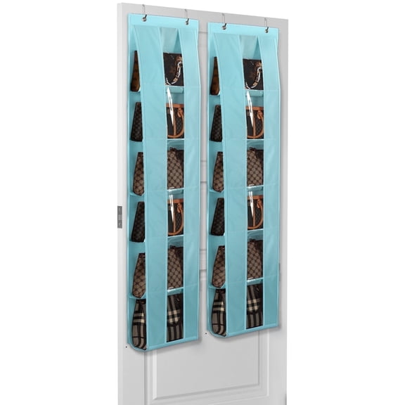 Lirex 2-Pack Over-the-Door 6-Tier Foldable Handbag Organizer with Oxford Fabric,  Light Blue Closet Rack