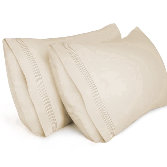 Lirex King Size Pillow Cases Set, 2-Pack 20 x 40 Inch Brushed Microfiber Pillow Covers, Beige