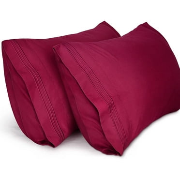 Lirex 2-Pack King Pillow Cases, 20" x 40", 1800 Thread Count Brushed Microfiber, Burgundy