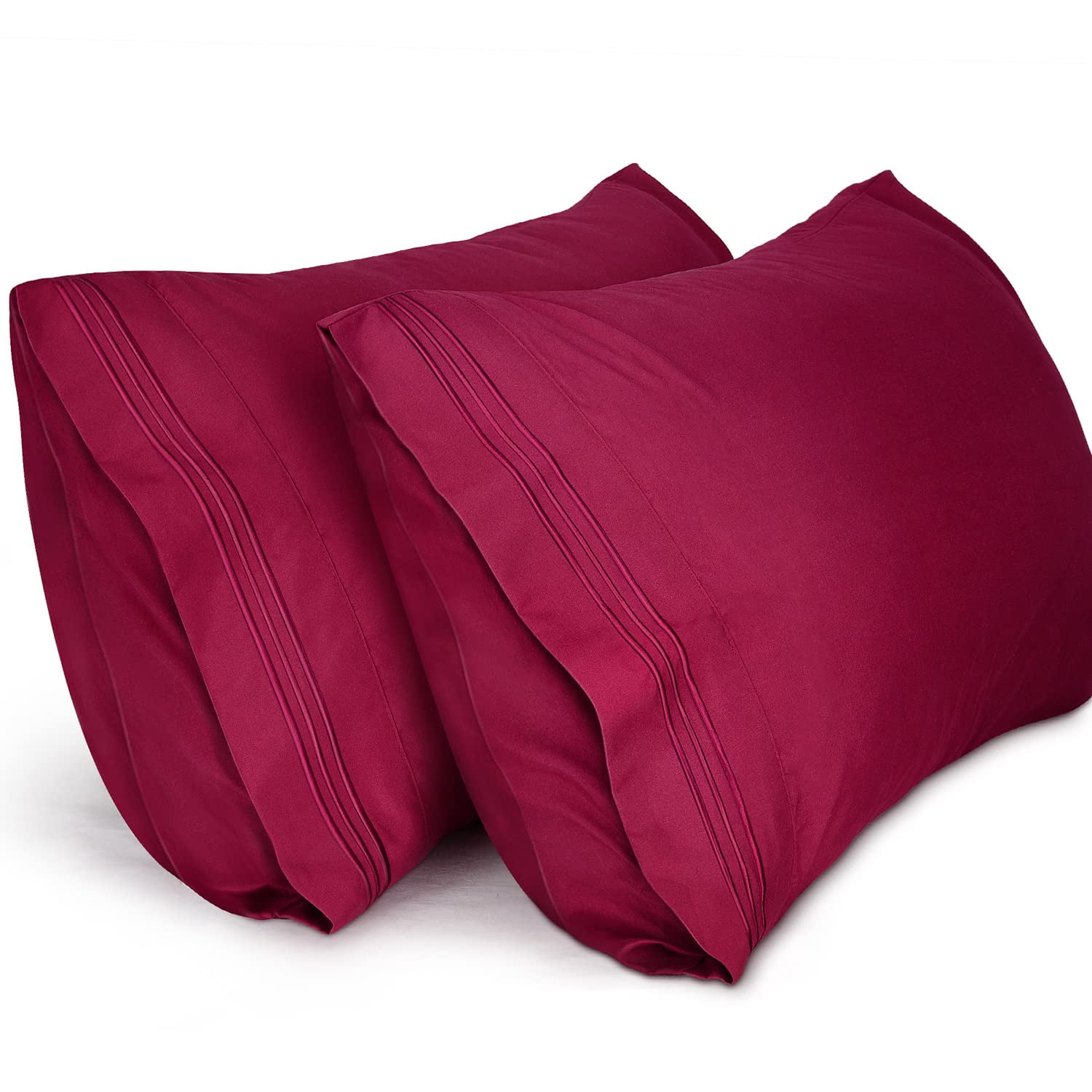 Burgundy Embroidered Queen Size Microfiber Pillowcases, Set of 2