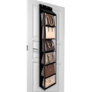Lirex 6 Pocket over The Door Purse Organizer with Zipper, PVC Visual Compartment, Dust-Free, Black
