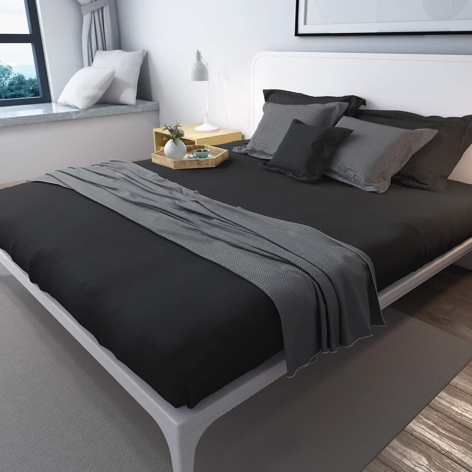 Lirex Flat Sheet, King Size Extra Soft Brushed Microfiber Flat Black