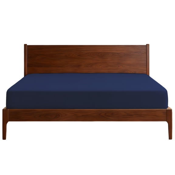 Lirex Full Size Fitted Sheet, 100% Cotton Deep Pocket Bed Sheet, Soft Breathable Dark Blue