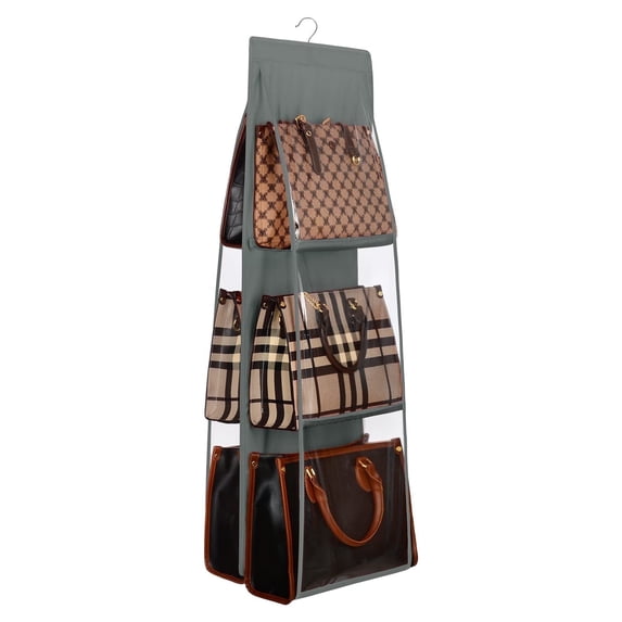 Lirex Hanging Closet Organizer for Handbags, 6-Pocket Space-Saving Design, Oxford Cloth, Dark Grey