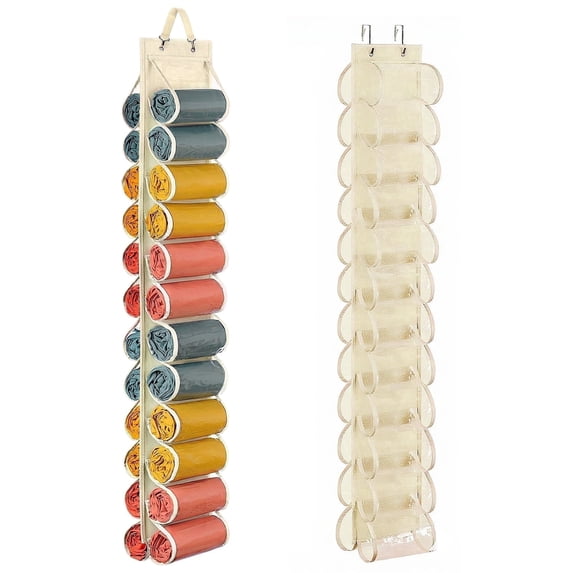 Lirex 24-Pocket Hanging Closet Organizer, Foldable Oxford Cloth Hanger for Leggings, Cream White