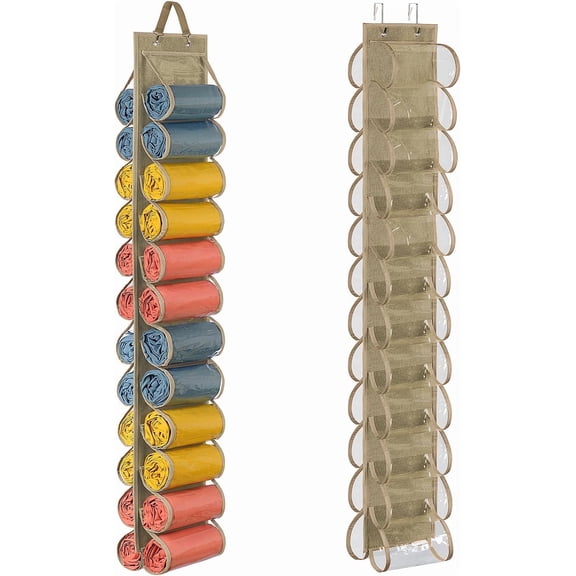 Lirex Hanging Yoga Legging Storage Organizer, Foldable Oxford Cloth Hanging Closet Organizer, Khaki