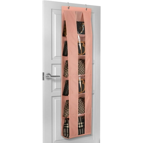 Lirex over-the-door 6-Tier Handbag Organizer, Foldable Oxford Closet Storage Rack, Light Pink