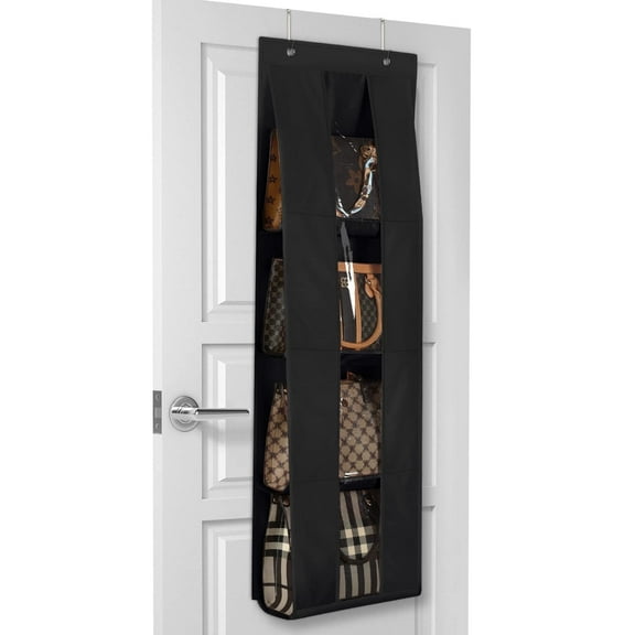 Lirex over-the-door Handbag and Purse Organizer, 4-Tier Hanging Storage Rack, Black
