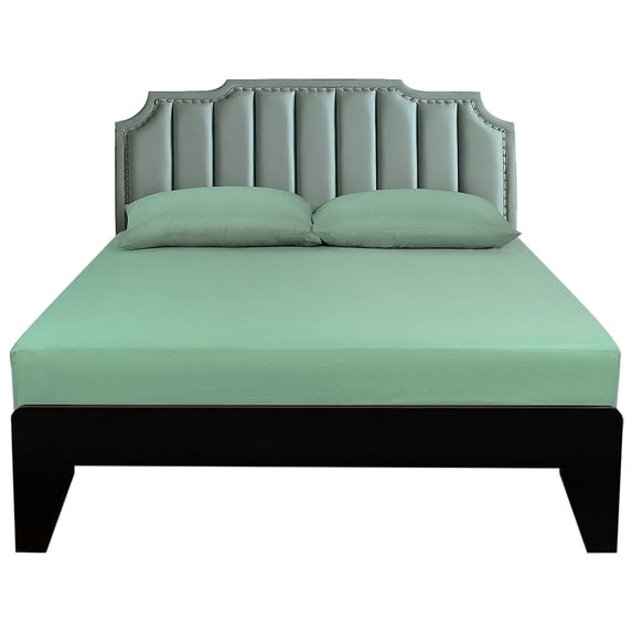 Lirex Queen Size Fitted Sheet, 100% Cotton Deep Pocket Bed Sheet, Soft Breathable Light Green