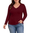 thumbnail image 1 of Lirrtw Women's Plus Size Long Sleeve Shirts Slim Fit V Neck Thermal Tight Tees Solid Color Basic Undershirt Fall Winter Base Layer(Red,4X-Large), 1 of 7
