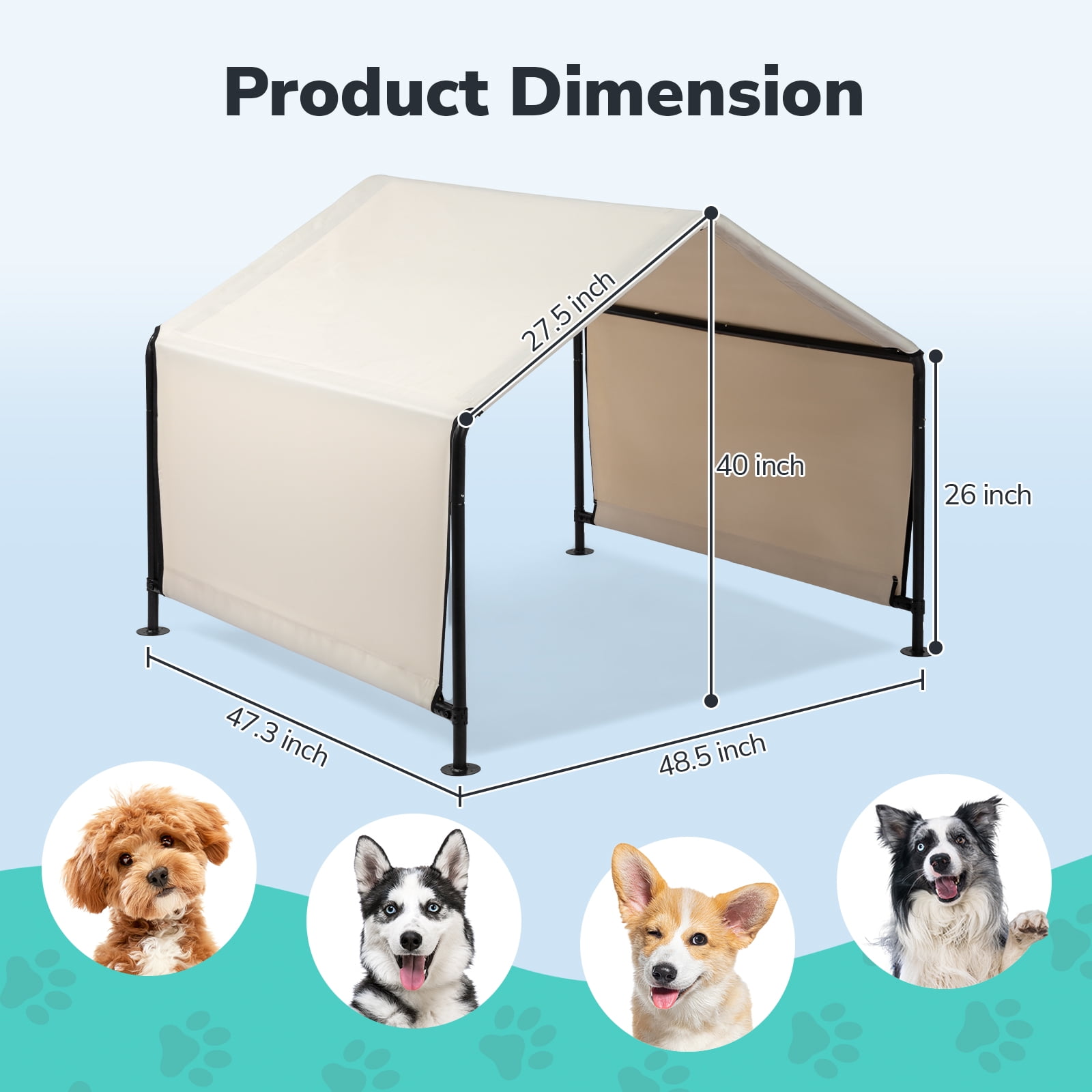 View of Lirted Dog Shade Shelter Outdoor Tent for Large Medium Dogs, 4'x4'x3.3 ...