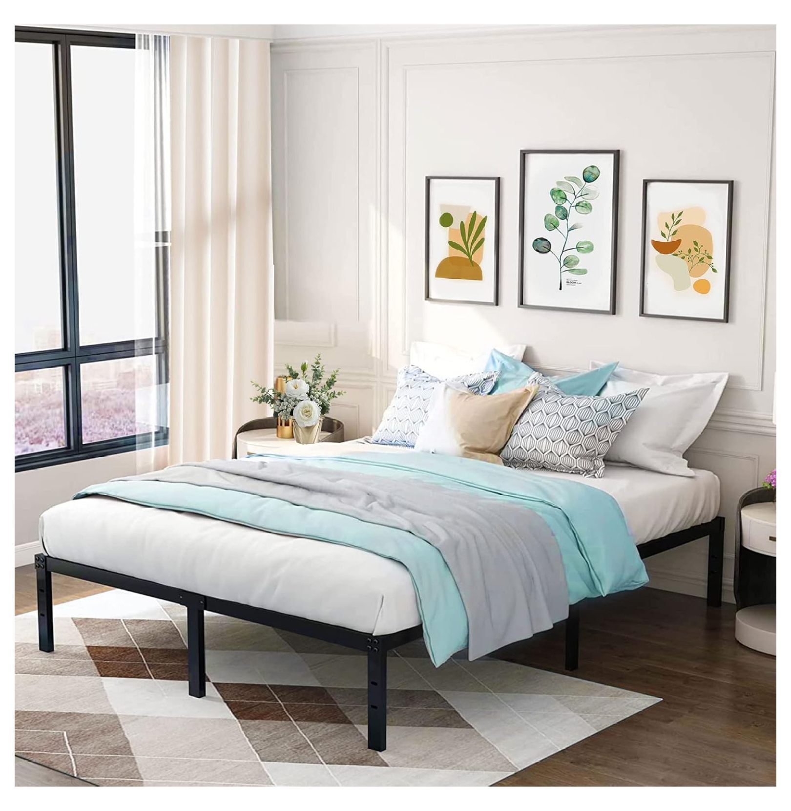 Lirted Queen Bed Frame, Heavy Duty, 14 Inch Metal Platform, Under Bed