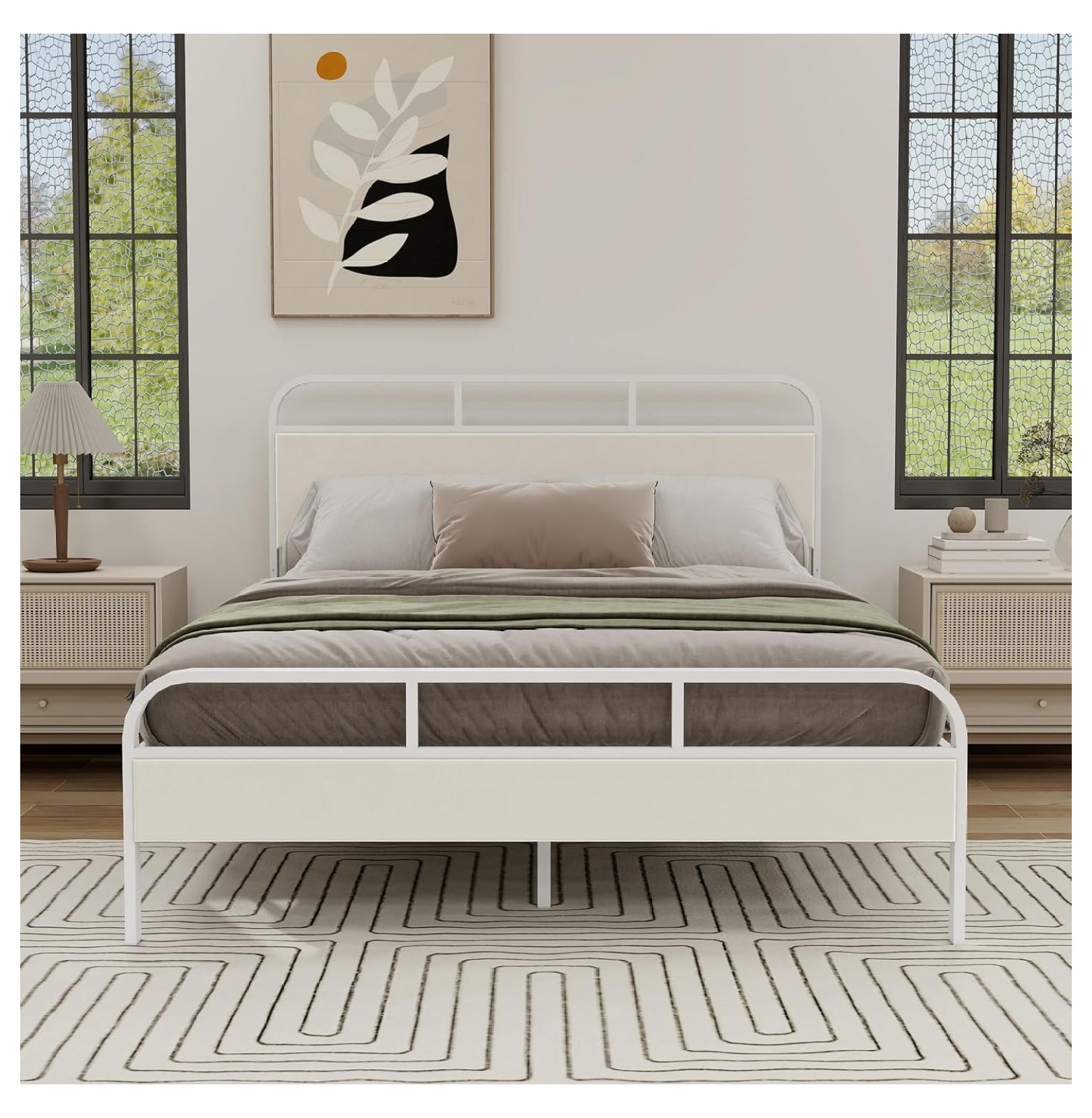 LirtedAura Modern Queen Size Bed Frame, Metal Platform Bed with Velvet